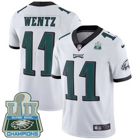 Men's Nike Eagles #11 Carson Wentz White Super Bowl LII Champions Stitched Vapor Untouchable Limited Jersey